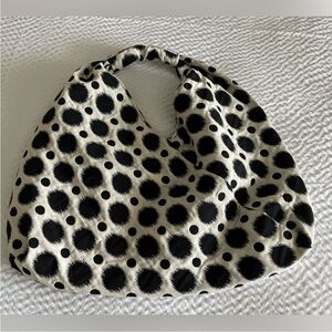 Biita Hobo shoulder bag in polka dot black and cream fabric